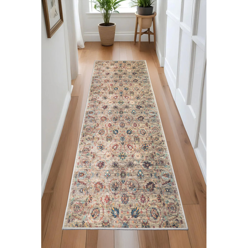 Custom Size Anti Slip Oriental Vintage Floral Runner Rug, Runner 2'1" x 39'