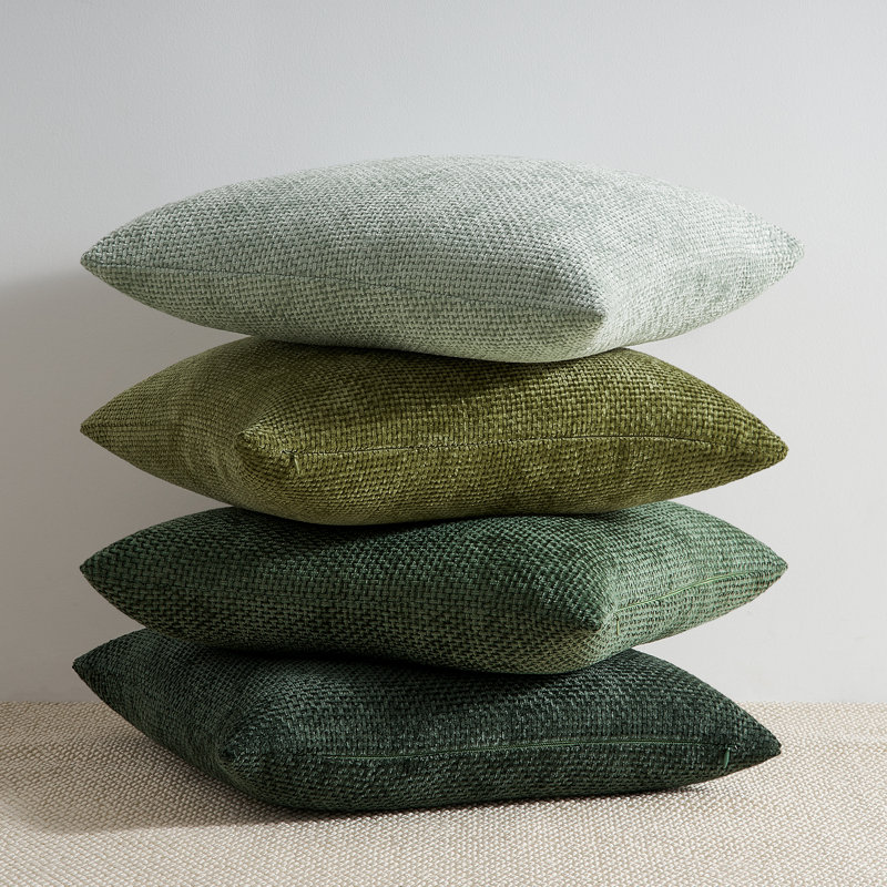 Housses de coussin décoratif en chenille de 20 po x 20 po, Vert, Carré 20 po