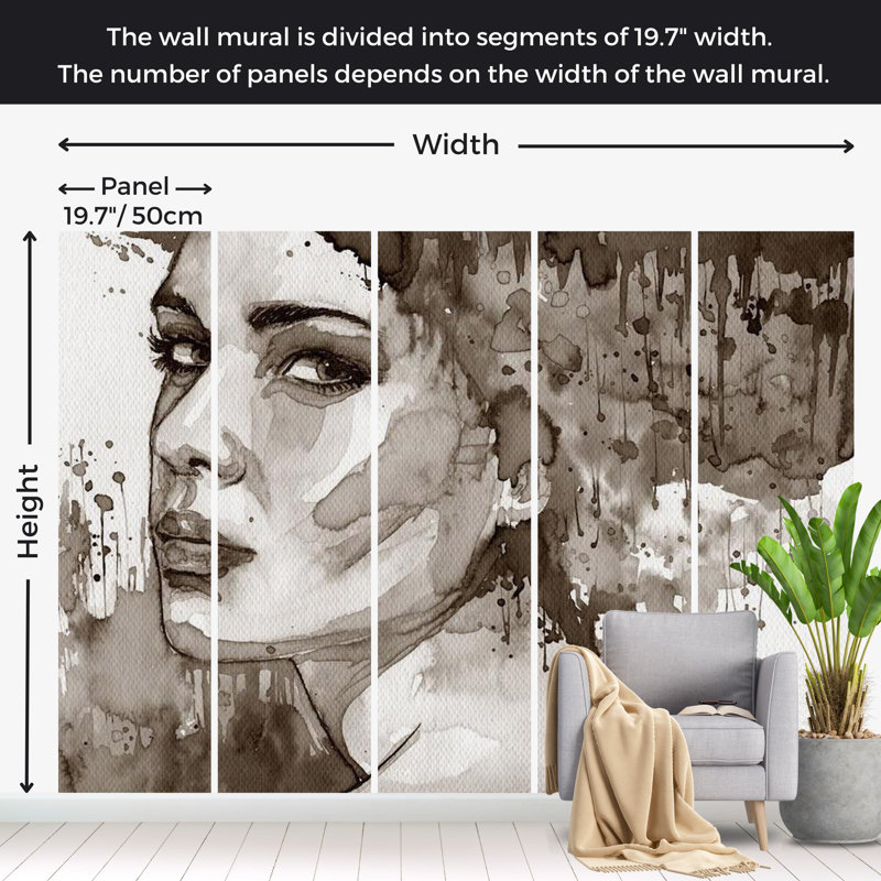 Aquarelle, femme, portrait, art mural, non collé, Noir, L 96 po x l 137 po