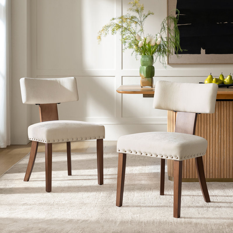Dooey 20.5"W Mid-Century Modern Dining Chair with Nailhead Trim (Set of 2), Beige