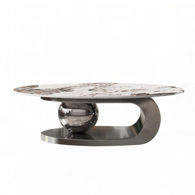 Coffee Table with Sculptural Stainless Steel Base