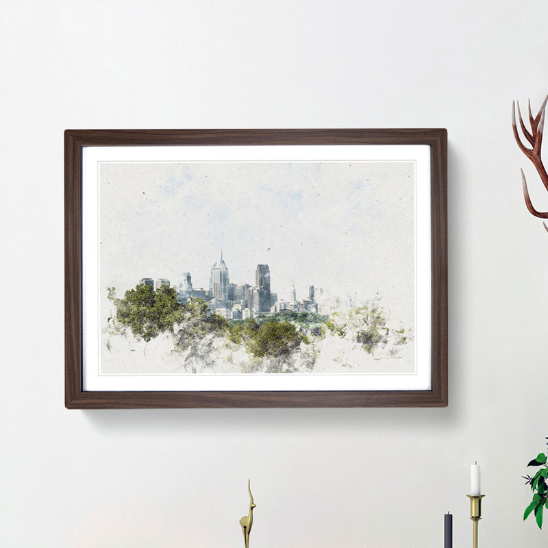 Philadelphia Skyline - Framed Print, 24cm H x 33cm W x 2cm D, Walnut Framed