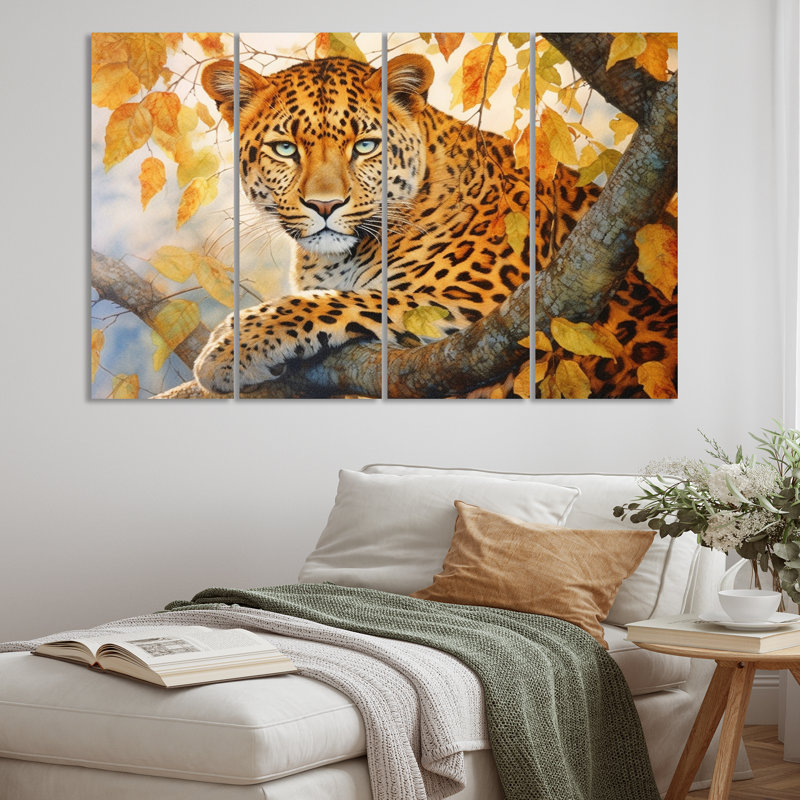 Leopard Grace Autumn Leaves Canvas Wall Art Set