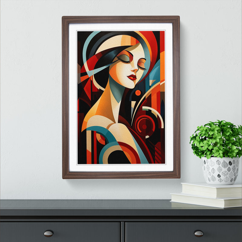 Art Deco Woman Abstract Art - Framed Print, 64cm H x 46cm W, Walnut Framed
