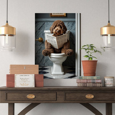 Canvas Wall Art Dog Bathroom Canvas Print, Toilet Humor Restroom-2 Vintage Poster Print Home Decor
