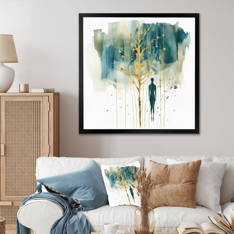 Portrait abstrait et arbre I, H 36 po x l 36 po x P 1,5 po, Cadre simple noir