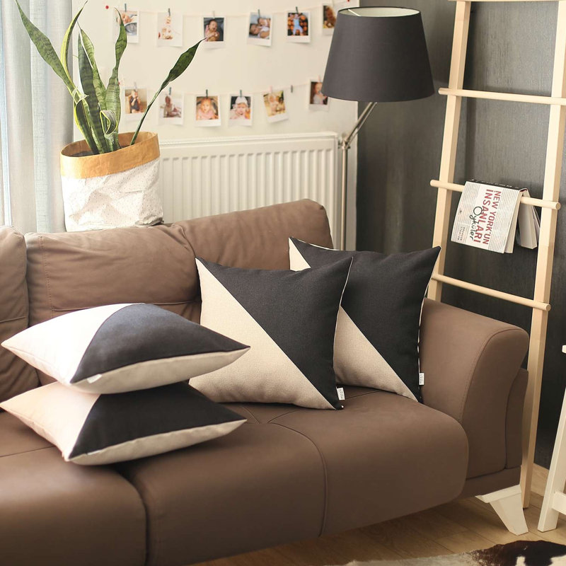 Ensemble de 4 housses de coussin diagonales, Crème / Noir