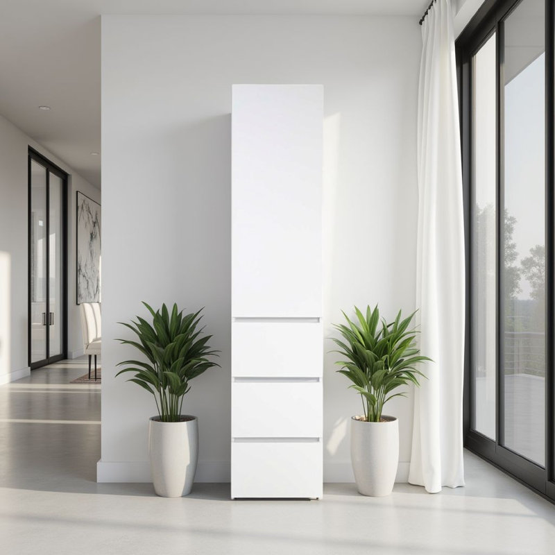 Ely Slim Closet Cabinet, 3 Drawers, 71 Inch, White Melamine And Wood