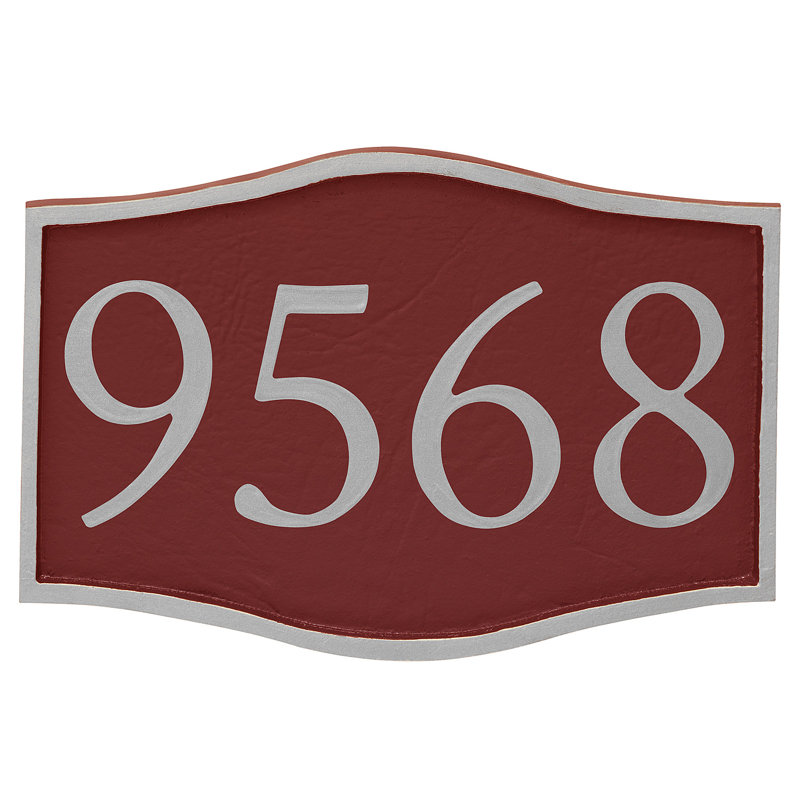 Plaque d’adresse murale sur 1 ligne serif, Argent, Rouge
