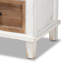 Table de chevet 1 tiroir et tablette cylindrique avec deux tons de blanc et brun chêne, H 20,3 po x l 18,5 po x P 13,6 po
