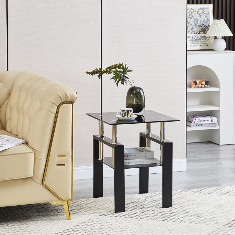 Table de bout en verre Catasha, Noir, H 20,5 po x l 17,72 po x P 17,72 po, 1