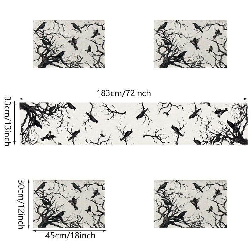 Ensemble de chemin de table et napperons Silhouette Tree Crows