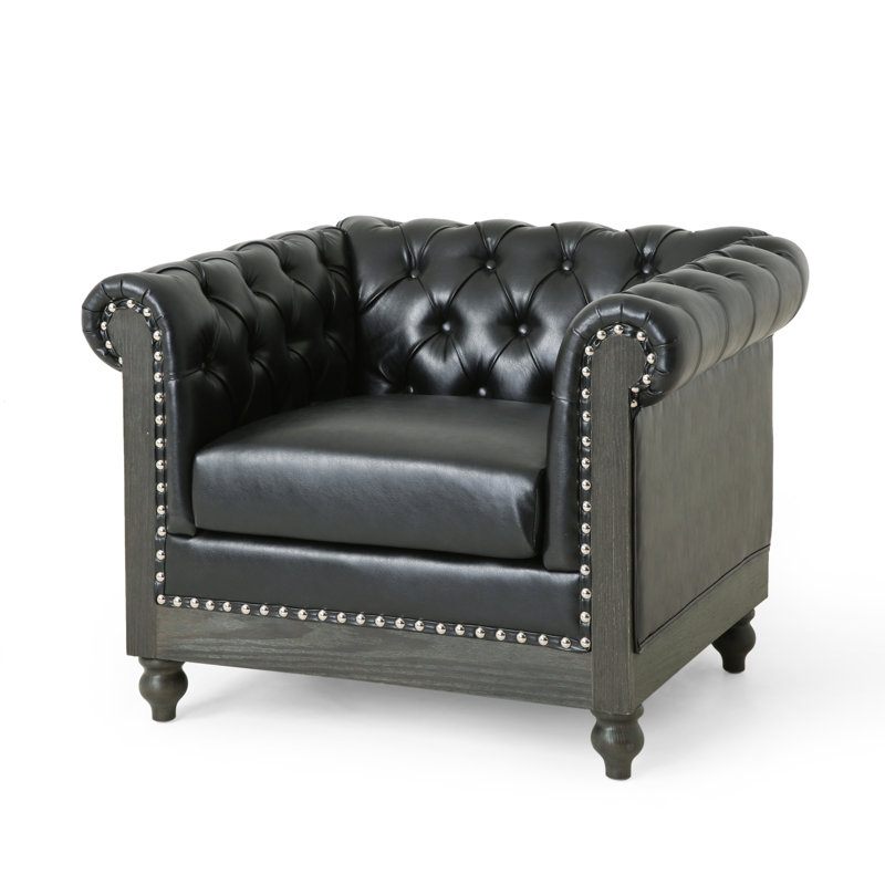 Anduin Faux Leather Chesterfield Chair, Midnight Black