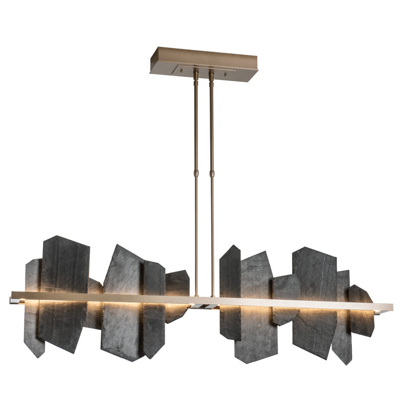 Ardesia 1 - Light Kitchen Island Linear LED Pendant with Slate Accents, Soft Gold