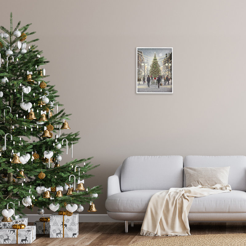«Town Christmas Tree Single Photo Frame» par Pip Wilson sur toile, Giclée encadrée blanc bord de mer, H 20 po x l 16 po