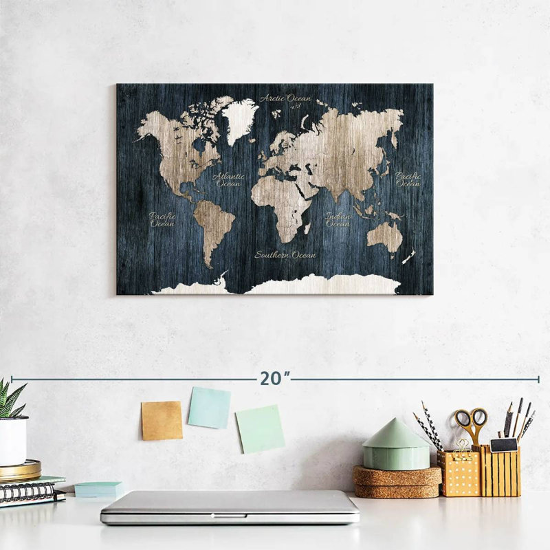«World Map Aged Wooden World Map», reproduction sur toile, H 8 po x l 12 po x P 1 po