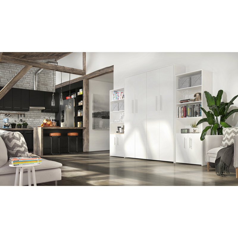Space-Saving Murphy Cabinet Bed with Fold-Out Bed, White
