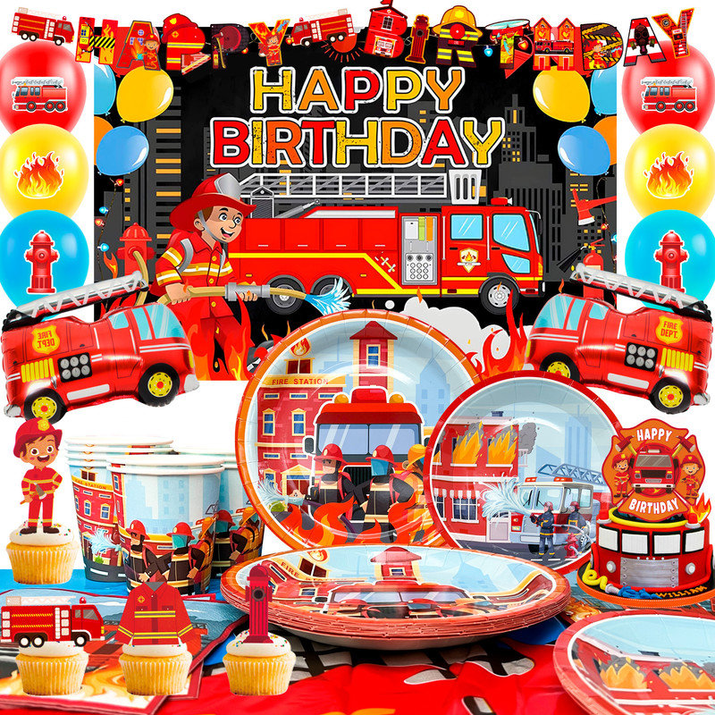 Firetruck Birthday Supplies,70pcs Firefighter Theme Birthday Party Decoration
