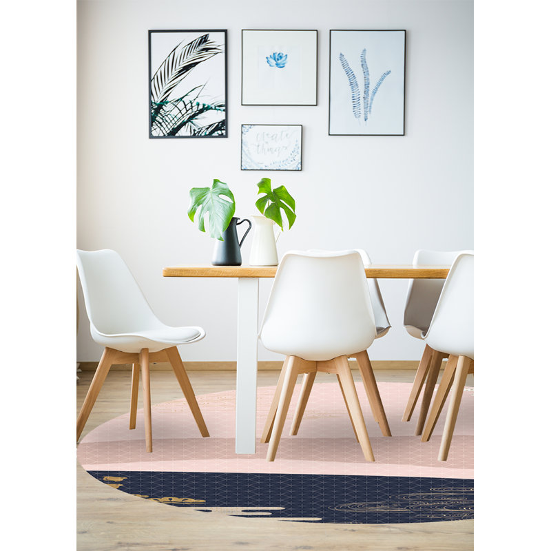 Denten Vinyl Machine Printed Area Rug, Round 3'3.4"