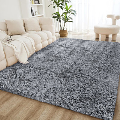 Solid Colour Machine Tufted Shag Area Rug
