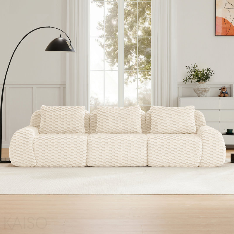 Canapé modulaire 114 po - Flanelle, 3 places, désossé, siège profond, antidérapant - crème, 33.1" H x 114.2" W x 41.3" D