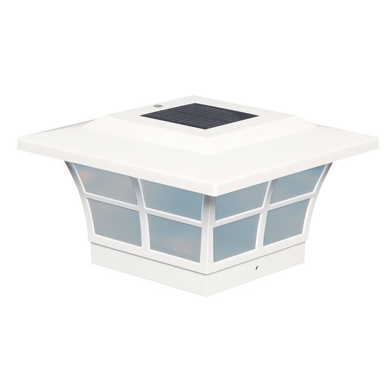 White Pvc Integrated LED Fence Post Cap Light 5 In. X 5 In. with Base Adapter Included