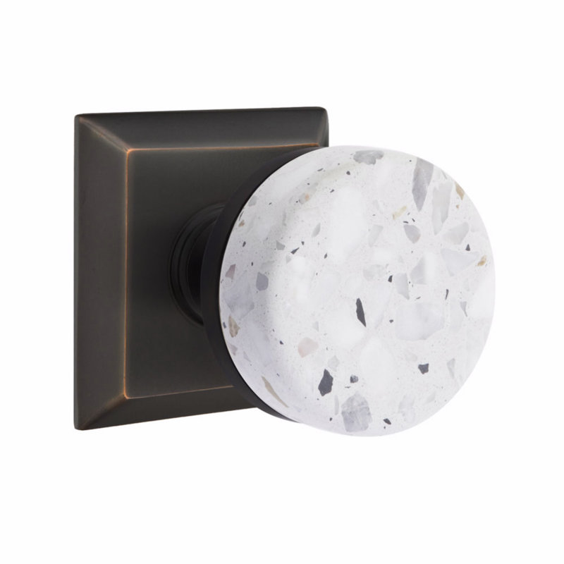 Terrazzo Round Knob with Square Rosette, Oil Rubbed Bronze