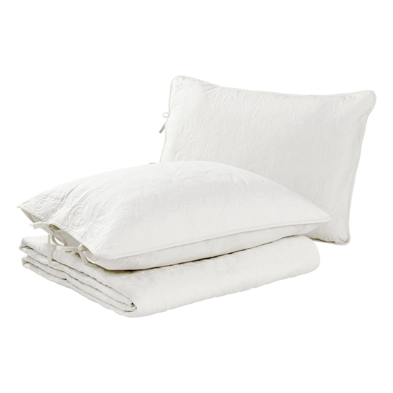 Laura Ashley Felicity Cotton Reversible Quilt Set, Full/Queen Quilt + 2 Standard Shams, White