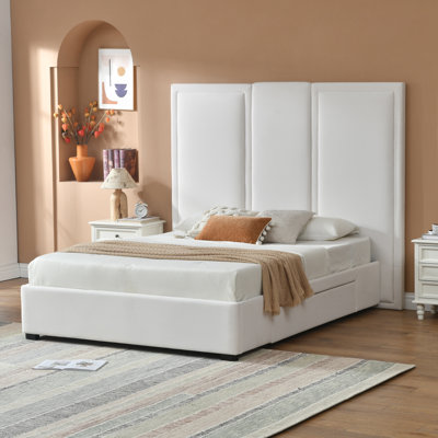 Morghen Upholstered Platform Bed With Extra High Headboard And 2 Extra Large Capacity Drawers
