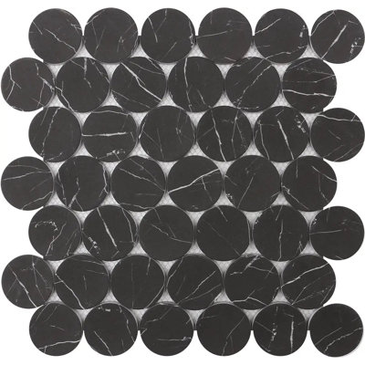 Carreau de mosaïque rond en marbre 12 po x 12 po Nero Marquina