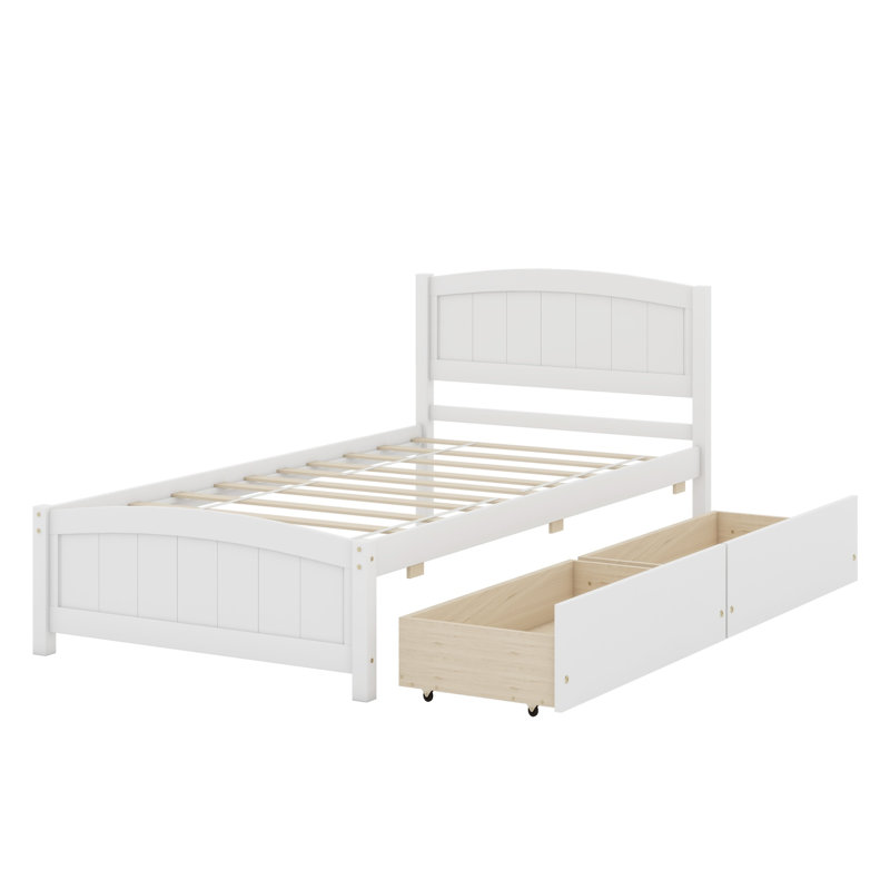 Lit plateforme avec deux tiroirs, Blanc