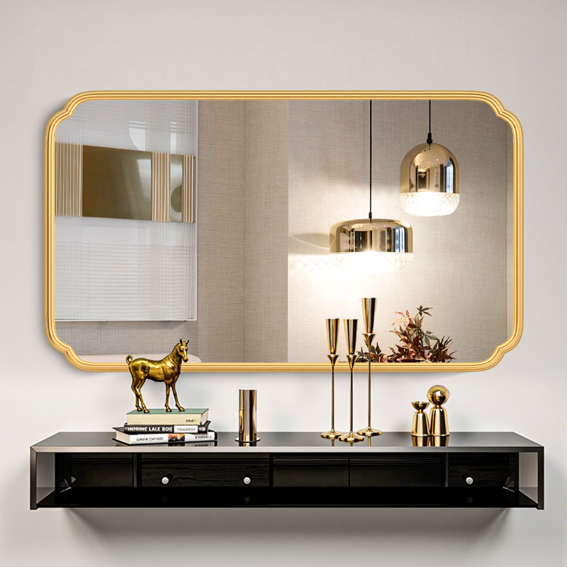 Marleth Modern Rectangular Bathroom Vanity Mirrors Mounted Wall Mirror High-Strength Tempered Glass, Gold, 55" x 36"
