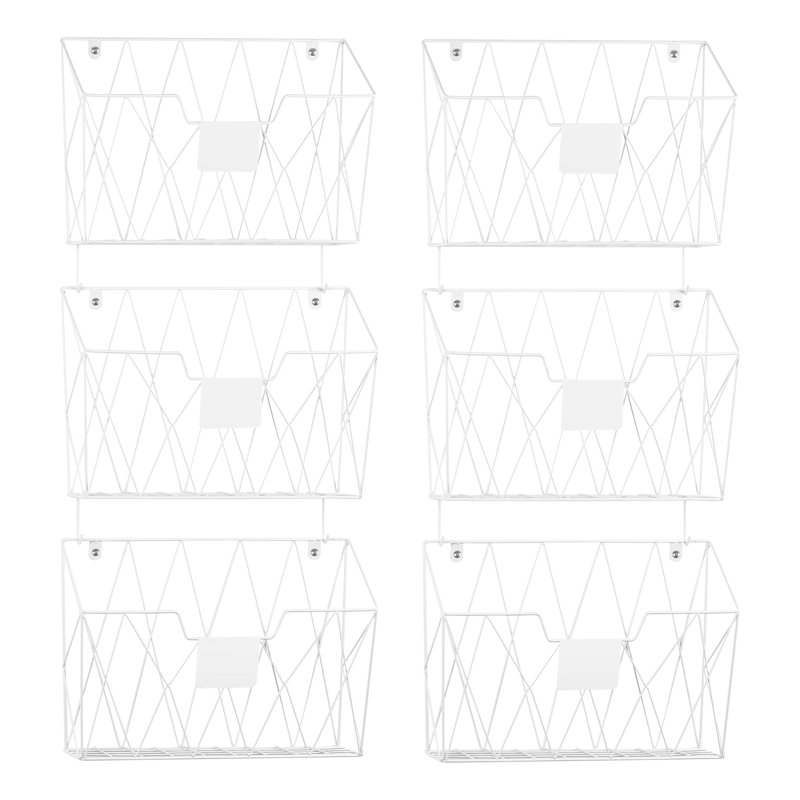 Classeur mural pour bureau avec crochets, ensemble de 6, Blanc
