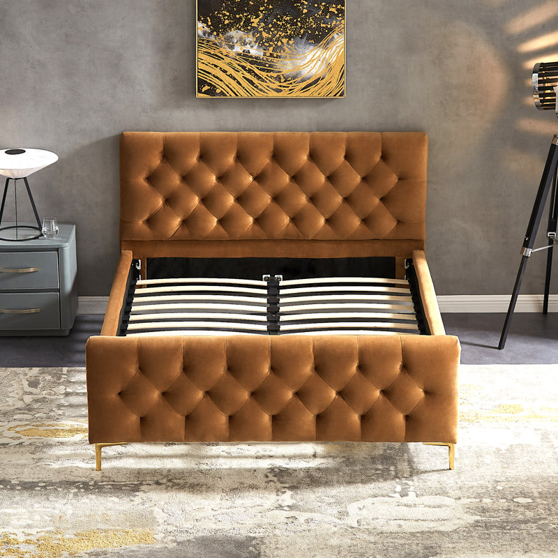 Vicennia Upholstered Platform Bed, Tan, Queen