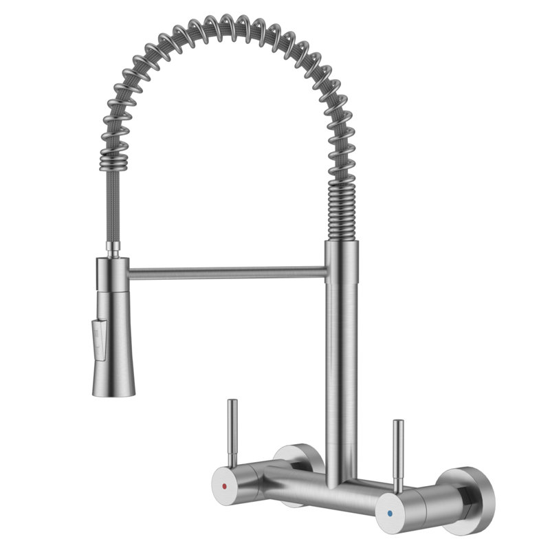 2 Handle Wall Mount Kitchen Faucet, Brushed Nickel