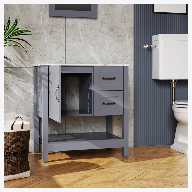 Meuble-lavabo gris 30 po avec miroir et plateau seulement
