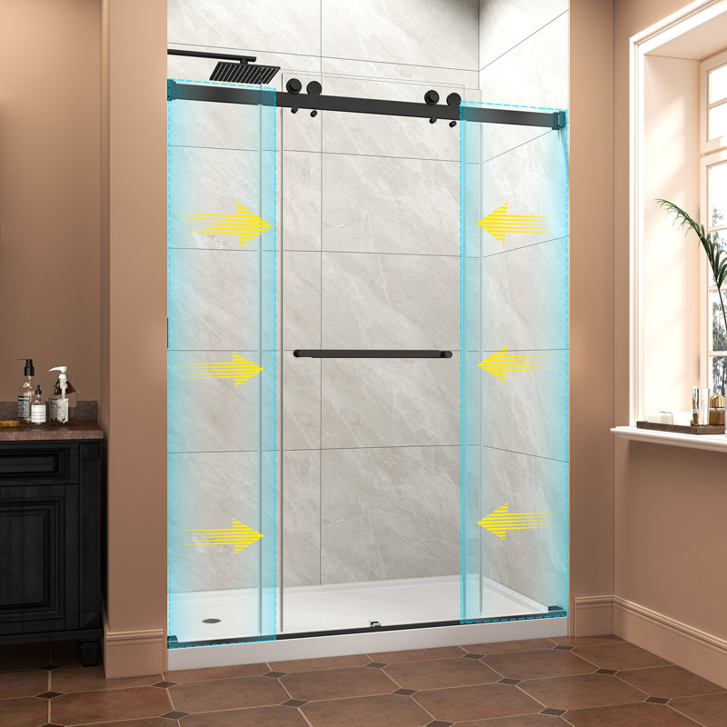 55"-60"W x 76"H Frameless Double Sliding Tub Door Reversible Installation Bypass Shower Door with 5/16" SGCC Tempered Glass, Nano Explosion-proof Film, Matte Black