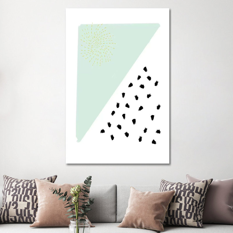 Mint And Gold Abstract by Leah Straatsma - Print on Canvas, 152.4cm H x 101.6cm W x 3.81cm D, Wrapped Canvas