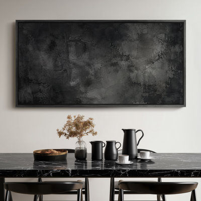 Très grande impression sur toile encadrée abstraite contemporaine gris anthracite