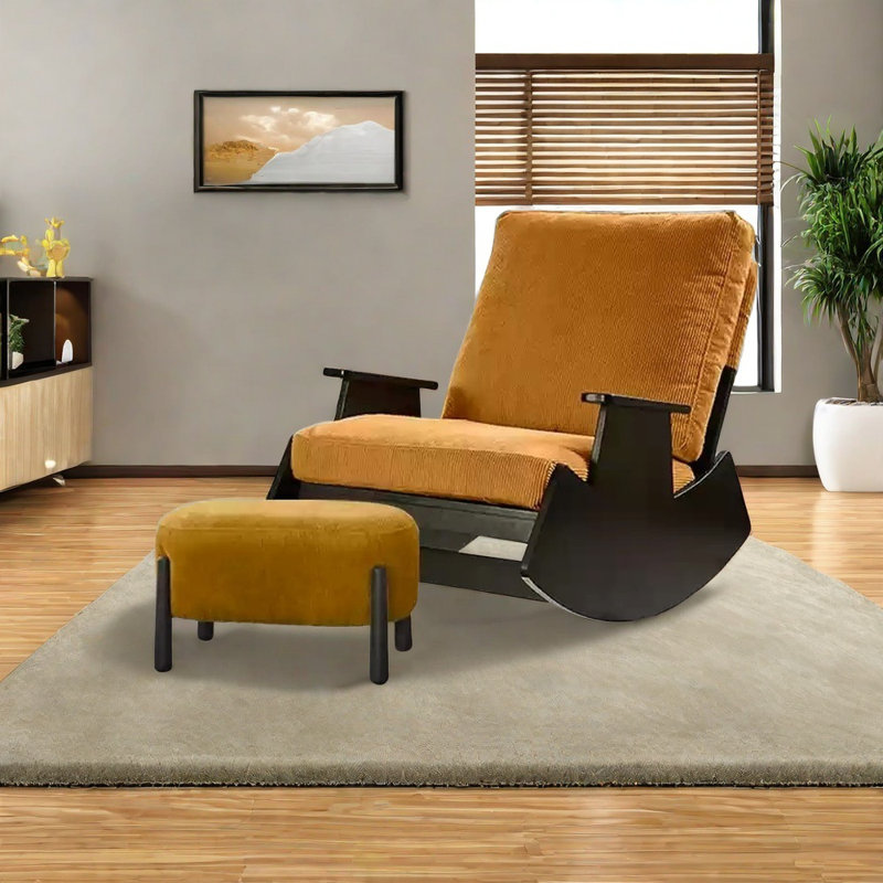 Chaise berçante en bois d'hévéa de haute qualité, Noir / Jaune