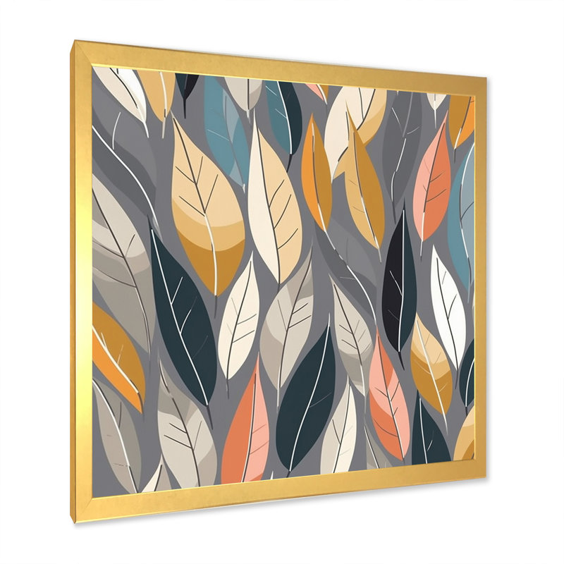 " Retro AbstractÃ¡Leaves III ", 24" H x 32" W x 1" D, Gold Single Picture Framed