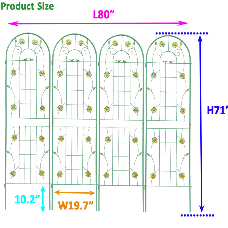 Ensemble de 4 treillis de jardin en métal antirouille de 71 po x 19,7 po, pour soutenir les plantes à l'extérieur, dos de fleurs - assemblage sans effort, ensemble de construction en fer 19,7 po, plantes grimpantes à l'extérieur, pilier simple