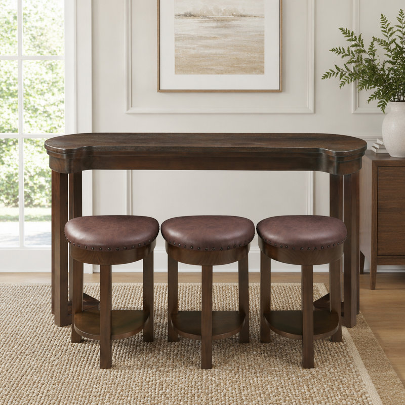 Ensemble de 4 tables de bar avec 3 tabourets de bar rembourrés en polyuréthane, Espresso