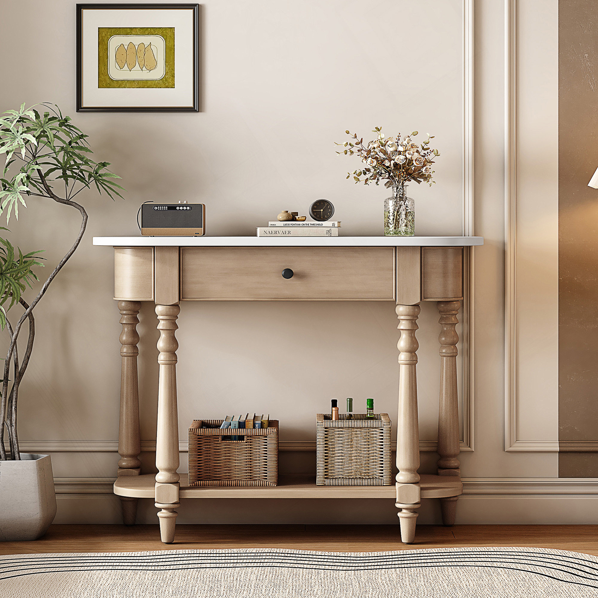 August Grove Narrow Console Table With Curved Corners, Vintage Entryway