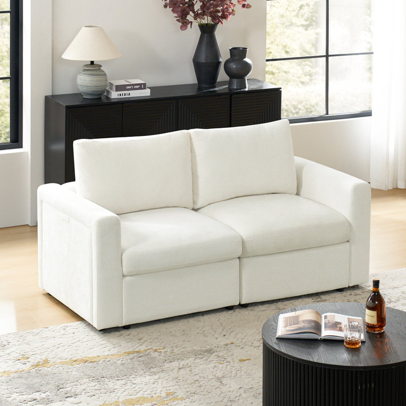 Doulyn 2 Piece Storage Sectional Sofa With Multi-Functional Armrests, Beige