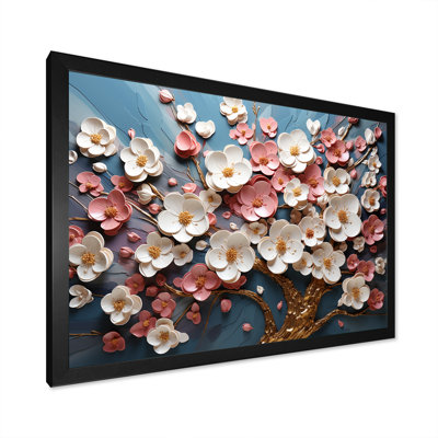 Orchidée rose et or jardin de branches I - art mural arbre
