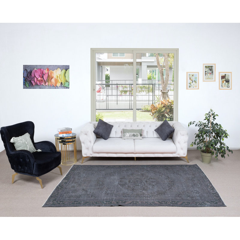 Tapis turc contemporain en laine noué à la main de 5,4 x 8,7 pi avec tapis recyclé turc