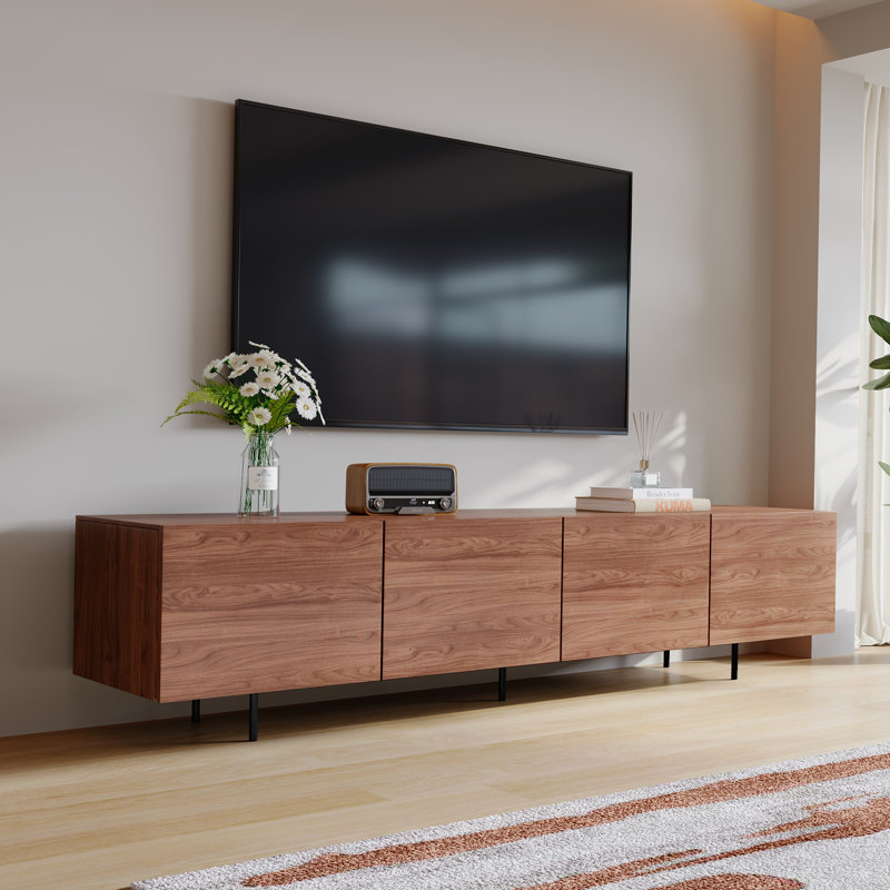 Modern 86.5" TV Stand With Storage Cabinets And Walnut Finish, 22"H x 86.5"L x 15"W