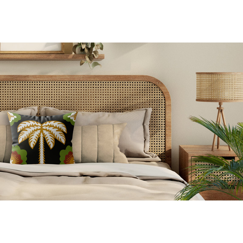 Coussin en microsuède Fisal, Black/Ochre/Brown/Green Floral, Carré 18 po