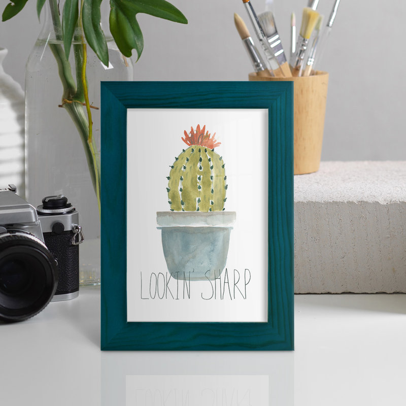 Sedona Punny Plant II encadrée sur papier, H 9 po x l 7 po x P 1 po, Bleu océan